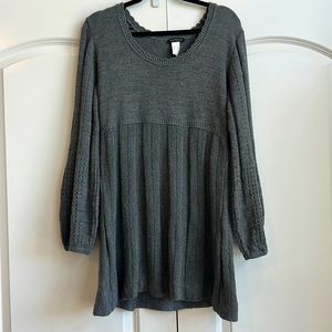 Venus Gray Knitted Boho Statement Sleeve Sweater Dress